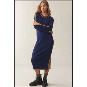 Daily Practice Anthropologie Sporty Ribbed Sweater Dress Blue S Athleisure‎ Midi